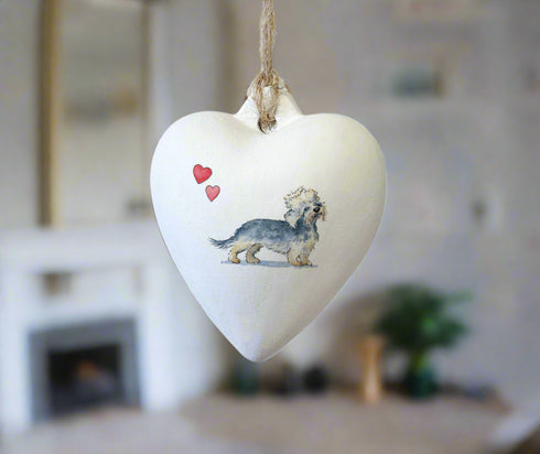 Dandie Dinmont Terrier Ceramic Heart Bauble